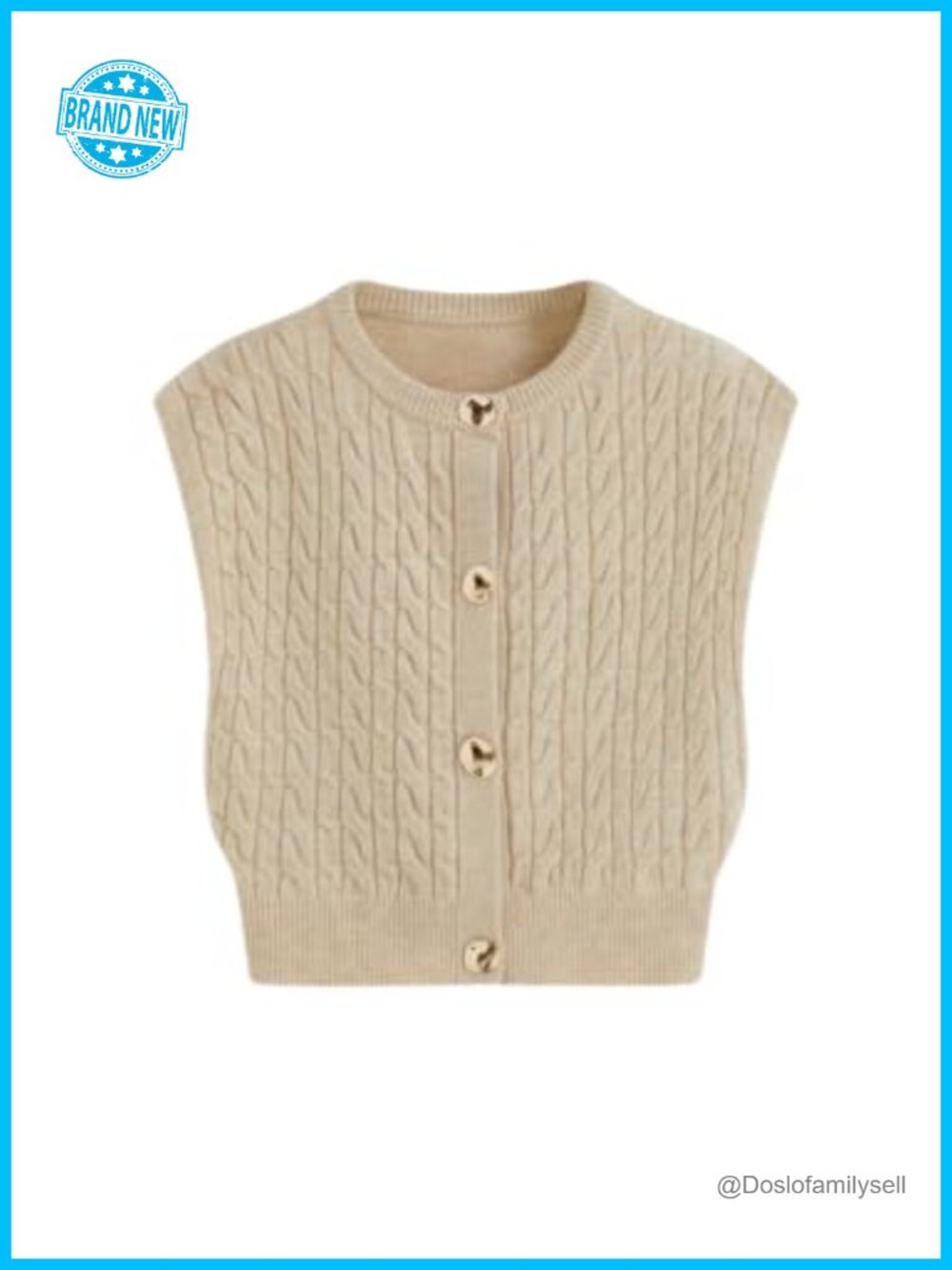 Cable Knit Crop Sweater Vest Button Up Cap Sleeve Cardigan